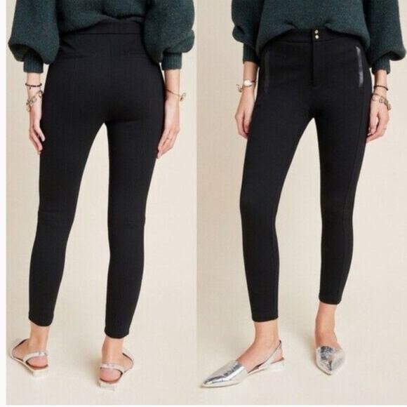 Anthropologie The Essential Slim Pant Black Leather Trim Pocket - Picture 1 of 13